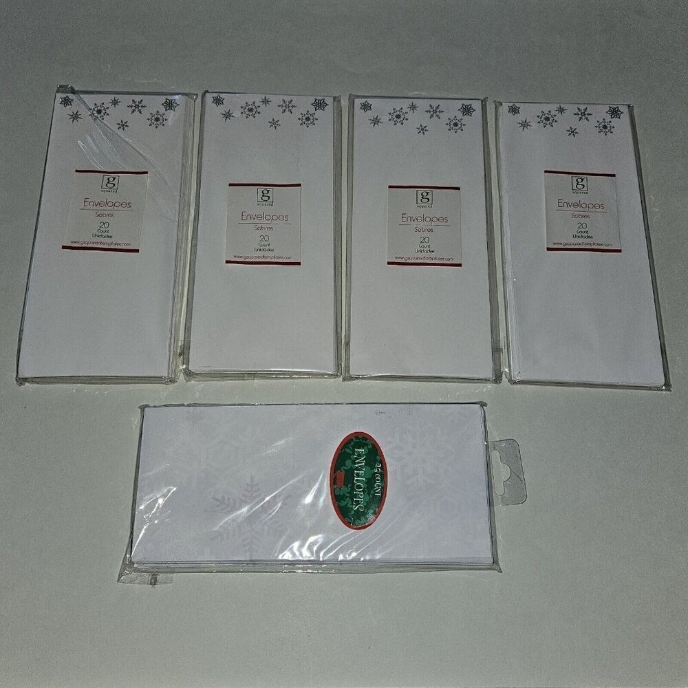 NEW 5 Packs Snowflake Envelopes Christmas Letters White Silver G Squared
